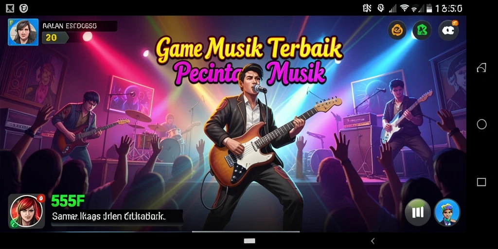 Tampilan gameplay menarik di 555F dengan berbagai alat musik.