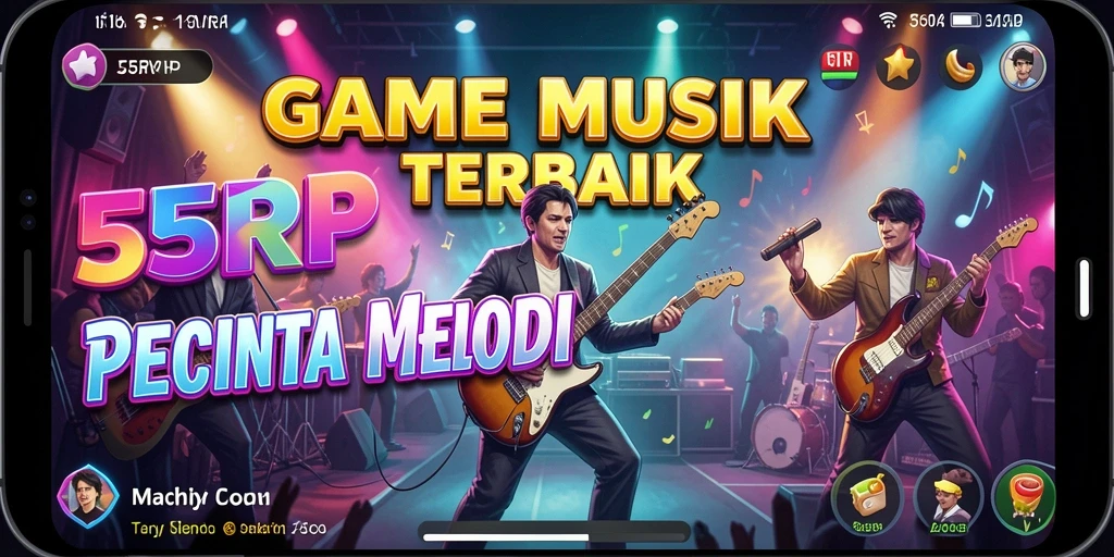 Tampilan gameplay seru dari aplikasi 55RP dengan berbagai tantangan musik.