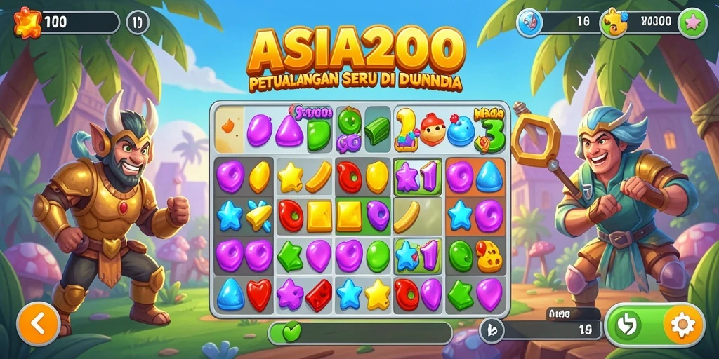 Tampilan gameplay Match-3 yang menarik dan penuh warna.