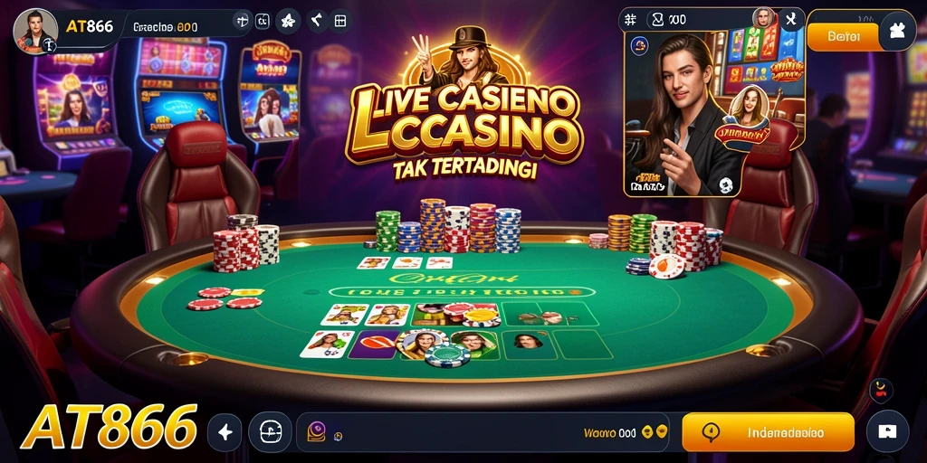 Screenshot AT866 menampilkan dealer langsung dan permainan seru.