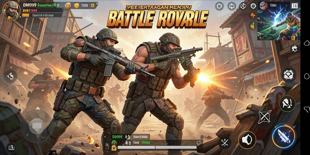 Gameplay seru DMD999 di arena pertempuran Battle Royale.