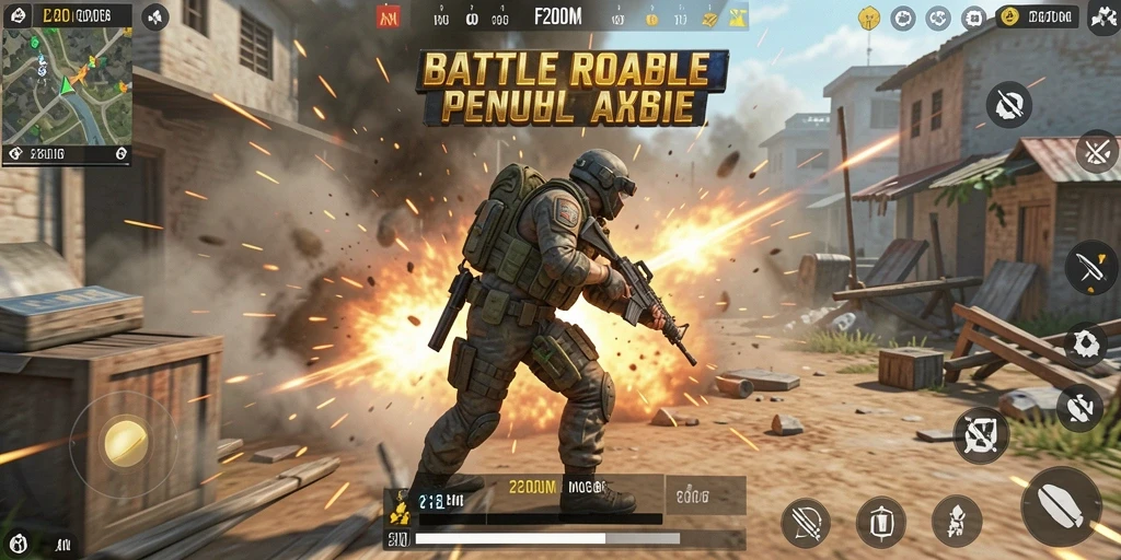 Tangkapan layar gameplay <strong>F200M</strong> menampilkan karakter dalam pertarungan epik di arena.