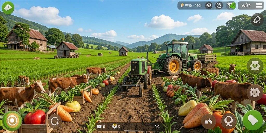 Tampilan gameplay FW66 yang menarik dan penuh warna dari ladang pertanian.