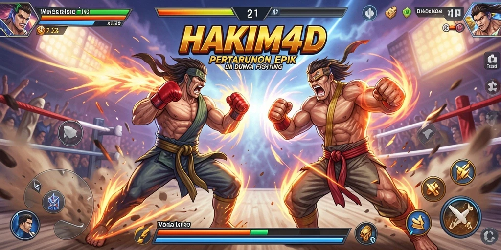 Tampilan gameplay HAKIM4D yang mendebarkan saat bertarung melawan lawan.