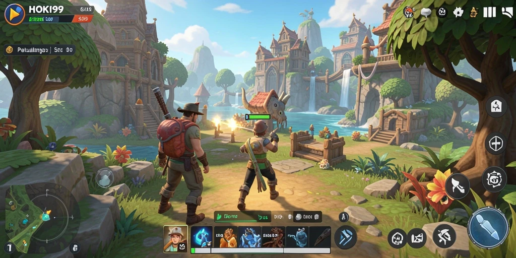 Screenshot gameplay HOKI99 menampilkan eksplorasi dunia terbuka yang luas.