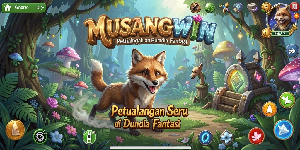 Tangkapan layar utama MUSANGWIN menampilkan aksi petualangan yang mendebarkan.