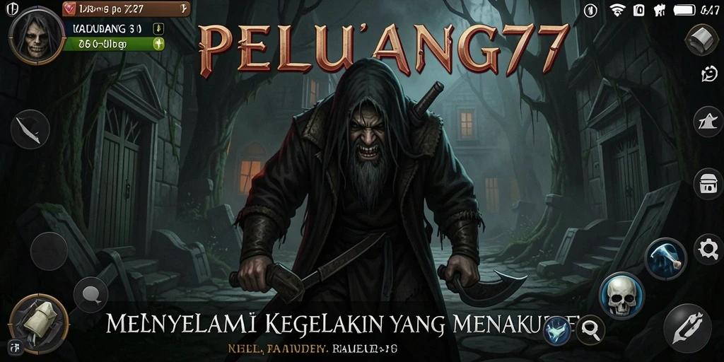 Tangkapan layar PELUANG77 menampilkan suasana gelap dan mencekam dalam gameplay.