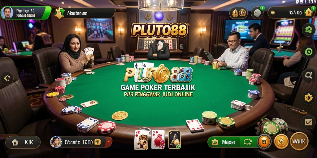 Screenshot gameplay PLUTO88 yang menampilkan suasana poker yang seru.