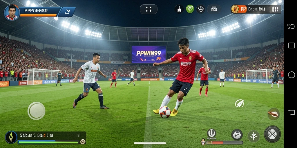 Tampilan menarik dari gameplay sepak bola yang seru.