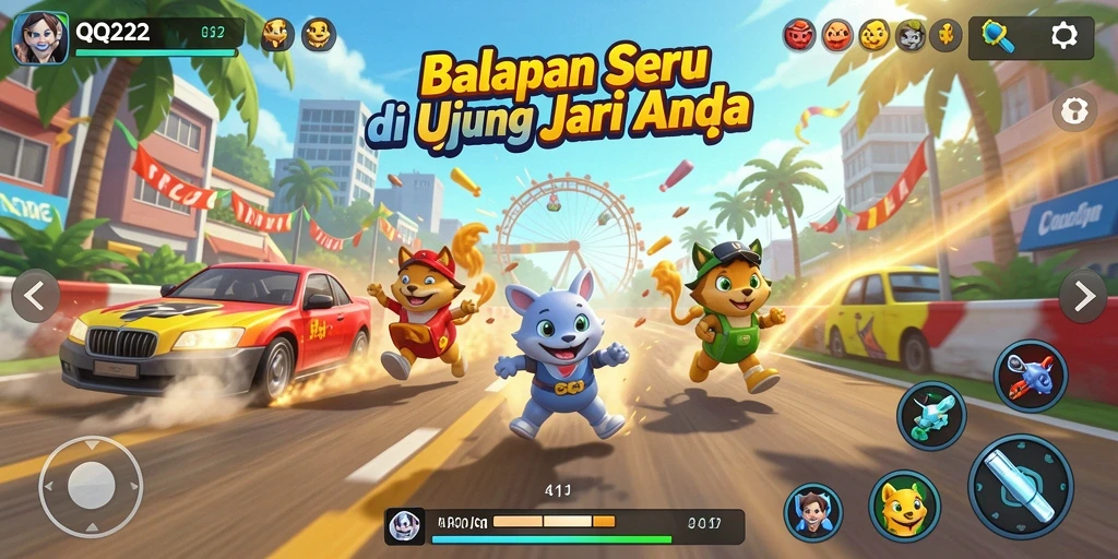 Screenshot gameplay QQ222 menampilkan aksi balap yang mendebarkan.